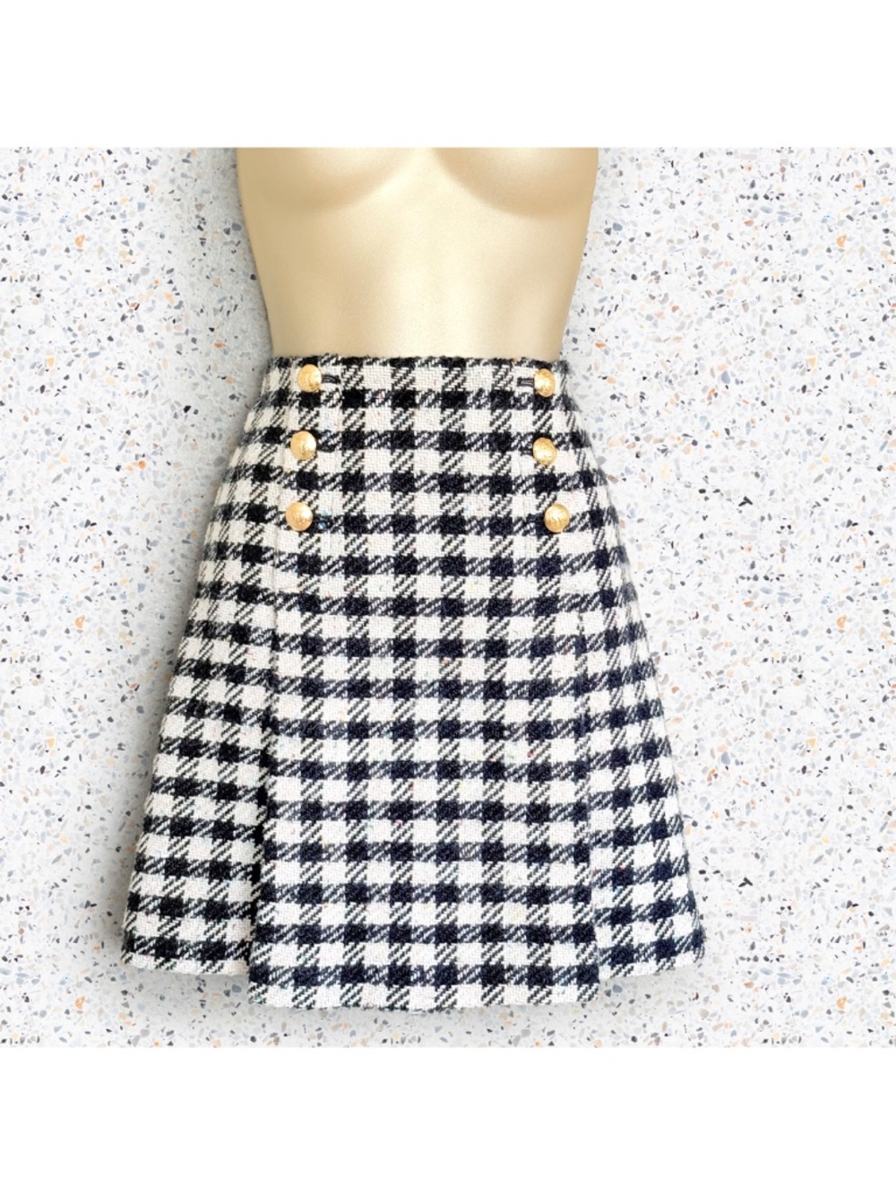 Talbots Navy Wool Tweed Houndstooth Preppy Academia Nautical Mini Skirt Sz 6P